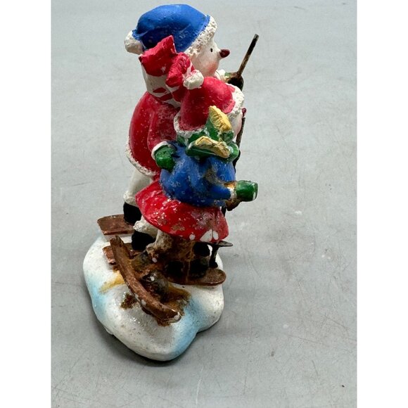Vintage Snowman & Child Skiing Figurine village shine tree 3.5X2.5" READ - Picture 4 of 9